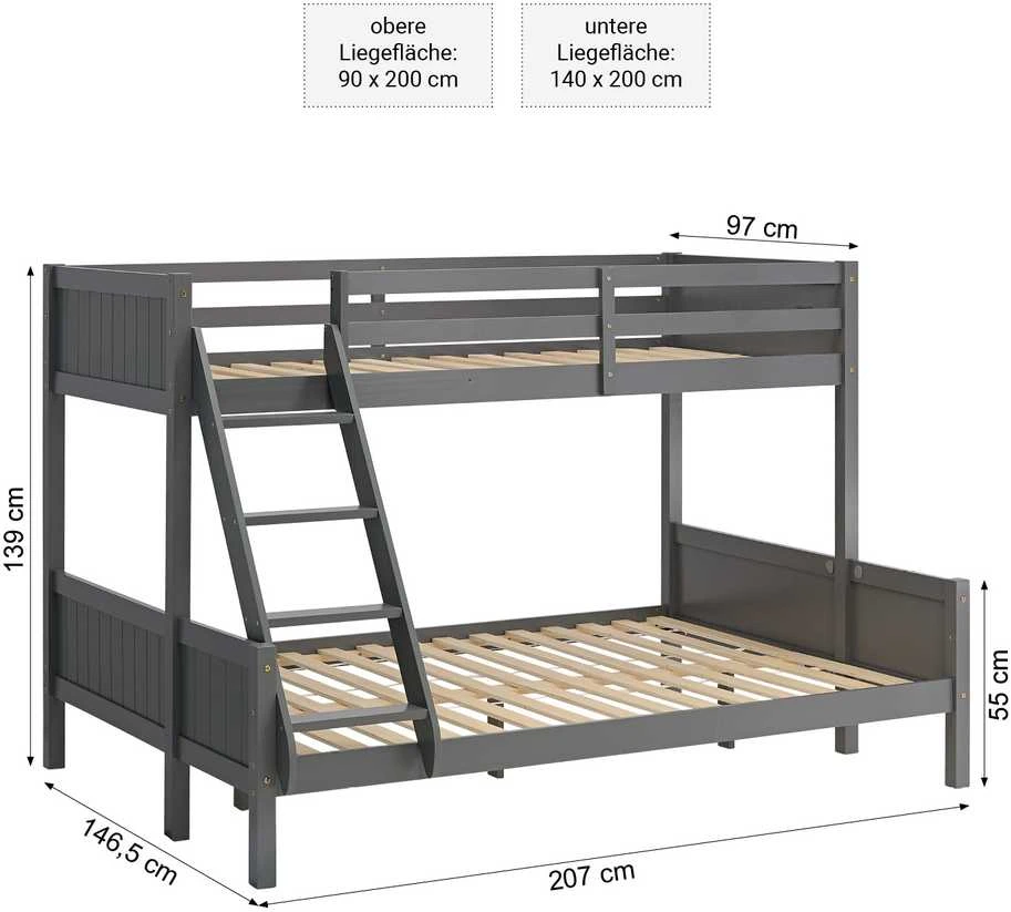 Homestyle4U Dviaukštė lova, 207.5x110x96.5 cm, balta, rožinė