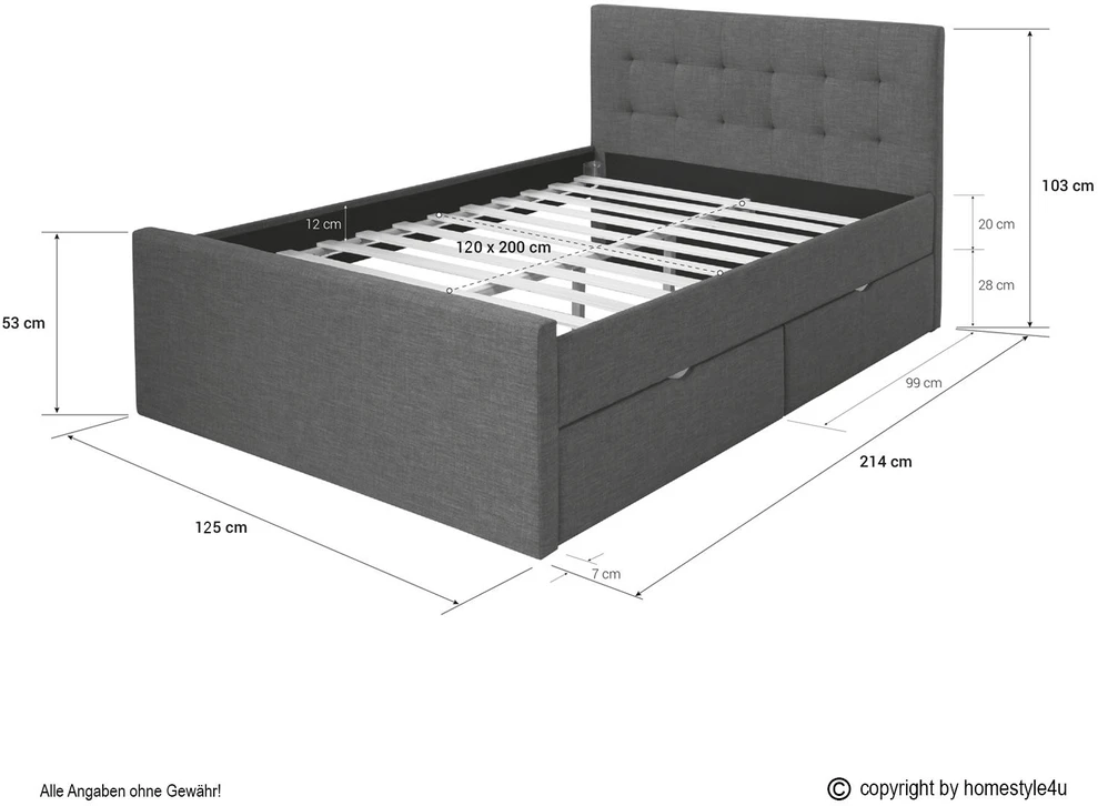 Homestyle4U Lova, 125x214 cm, pilka