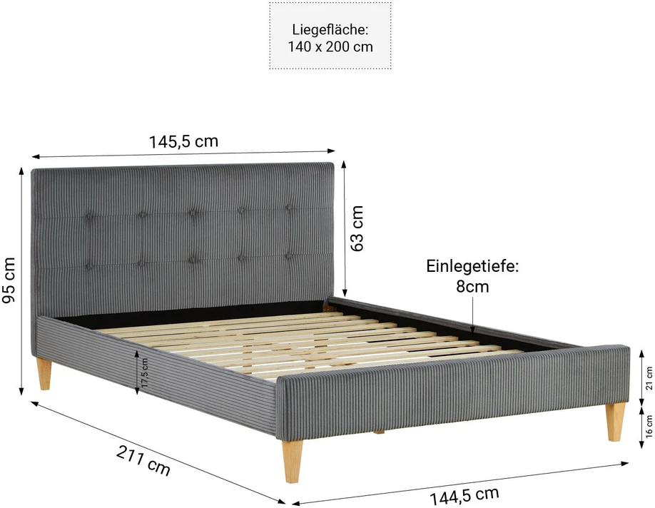 Homestyle4U Lova, 145.5x95x211 cm, Pilka