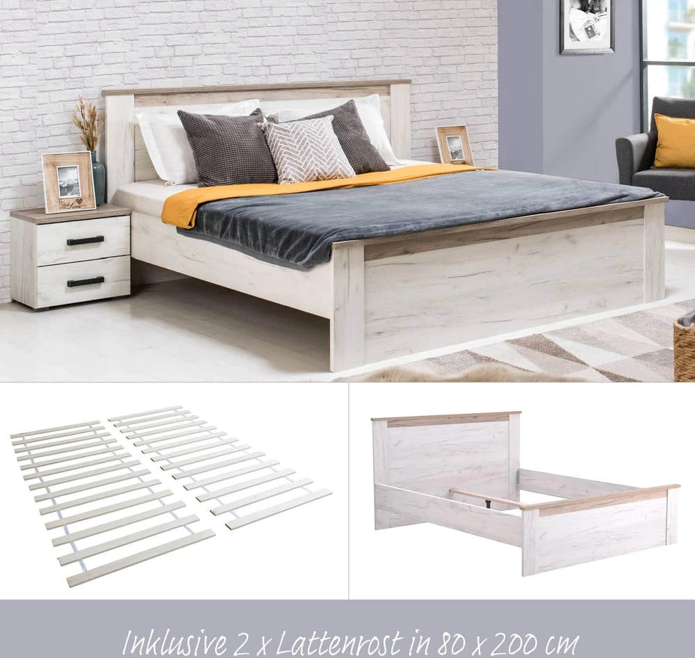 Homestyle4U Lova, 167x99.5x207.5 cm, balta pilkai ąžuolo
