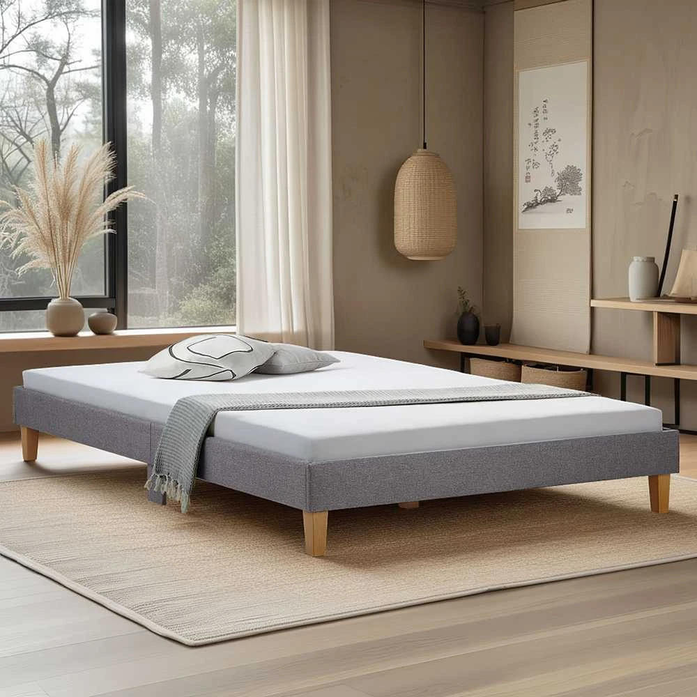 Lova Homestyle4U Lovos rėmas, aptrauktas dvigubas futonas, 124x203x29.5 cm, pilka