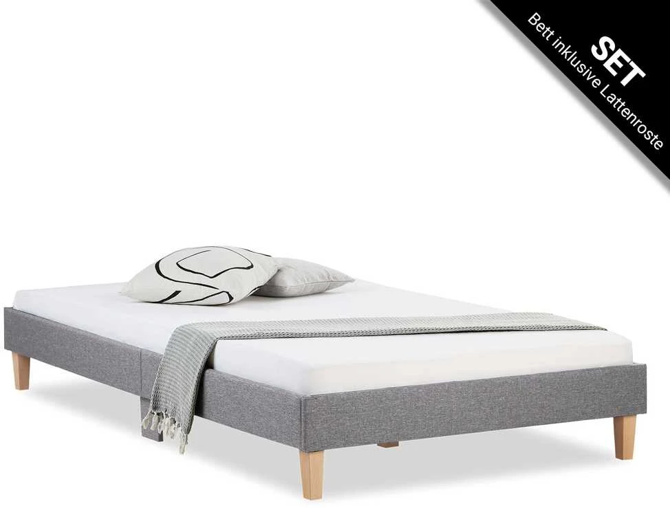 Lova Homestyle4U Lovos rėmas, aptrauktas dvigubas futonas, 124x203x29.5 cm, pilka