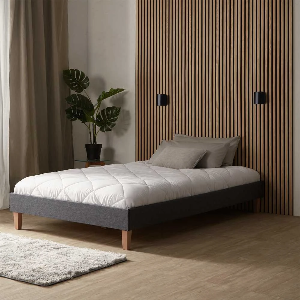 Lova Homestyle4U Lovos rėmas, aptrauktas dvigubas futonas, 124x203x29.5 cm, pilka