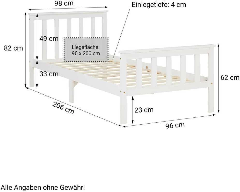Homestyle4U Viengulė lova, medinė Shaker stiliaus dienos lova, 98x206x82 cm, balta