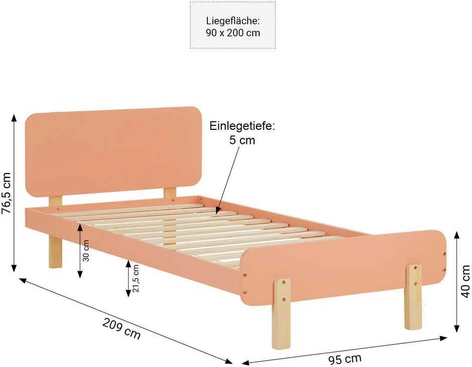 Homestyle4U Viengulė lova, 95x76.5x209 cm, raudona