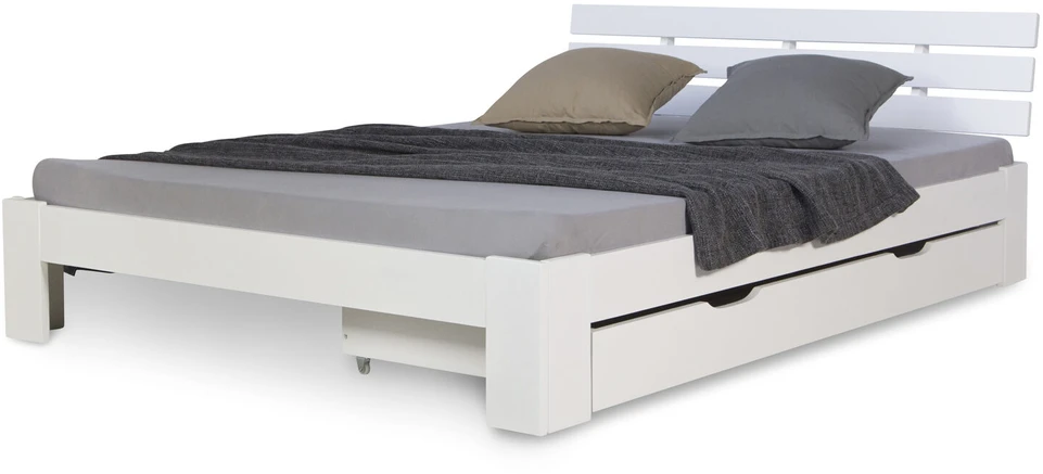 Homestyle4U Lova su stalčiumi, 173x63x16 cm, balta