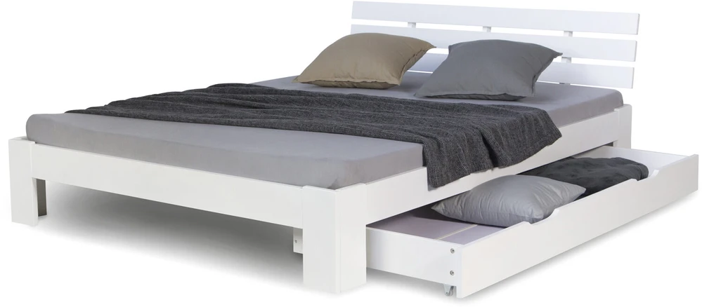 Homestyle4U Lova su stalčiumi, 173x63x16 cm, balta