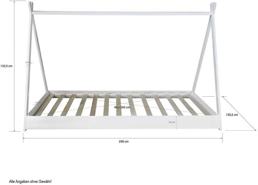 Homestyle4U Vaikiška lova, Tipi palapinės lova, 105.5x208x132.5 cm, balta pilka