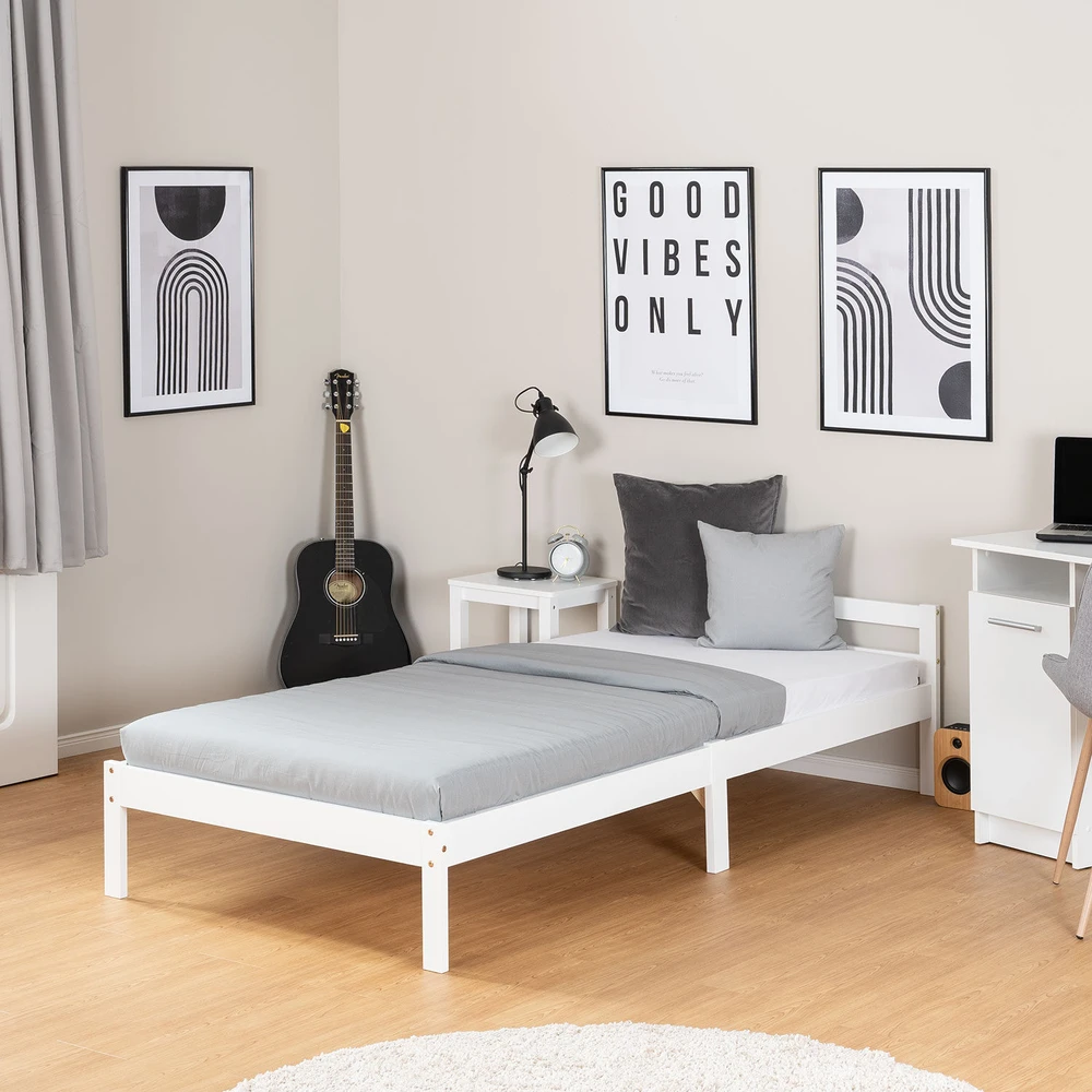 Homestyle4U Lova, tvirtas pušies medienos rėmas, 96x206 cm, balta