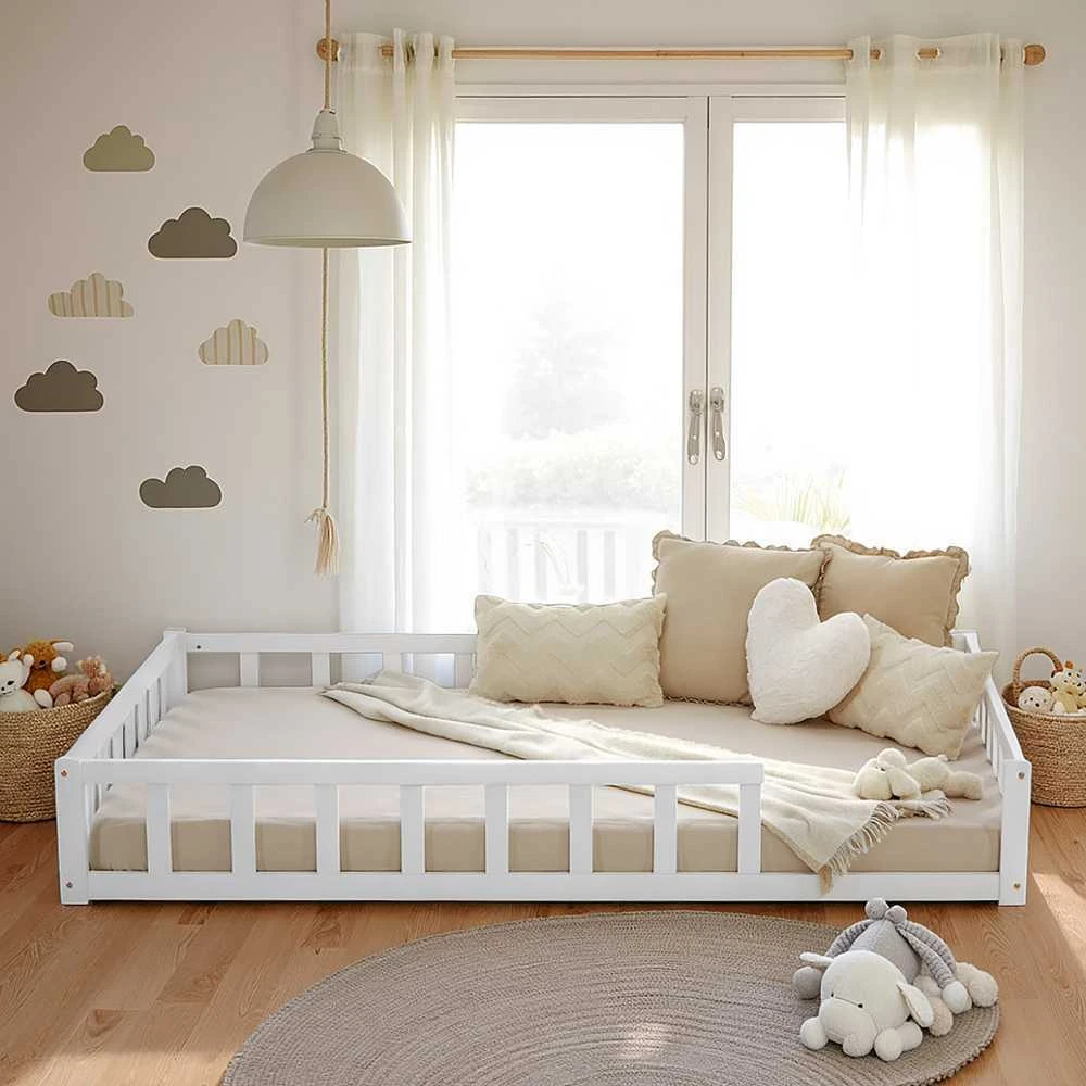 Homestyle4U Vaikiška lova, 125x32x206.5 cm, balta