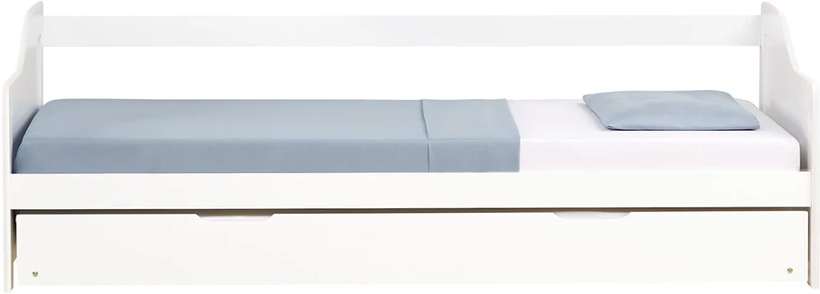 Homestyle4U Medinė ištraukiama lova, 97,5x66x206 cm, balta