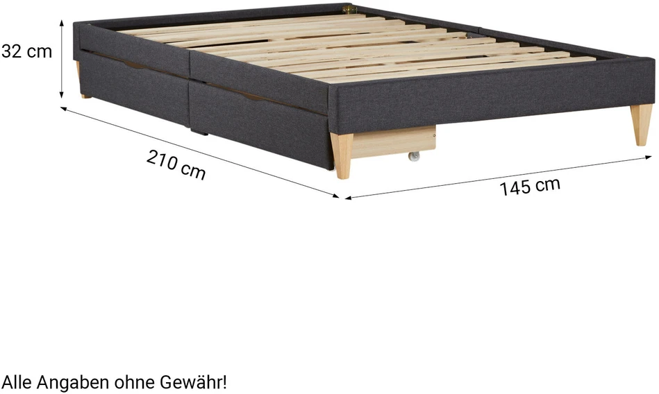 Homestyle4U Paminkštinta lova, 145x32x210 cm, pilka