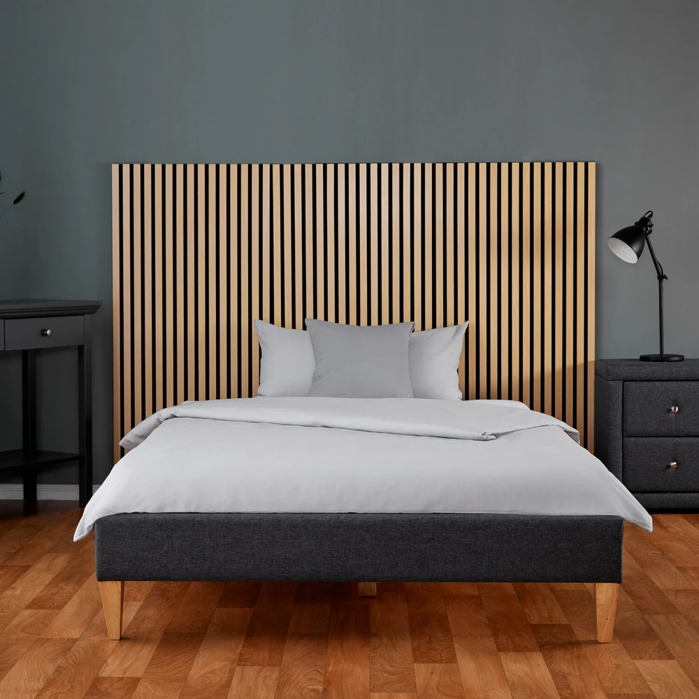 Homestyle4U Paminkštinta lova, 145x32x210 cm, pilka