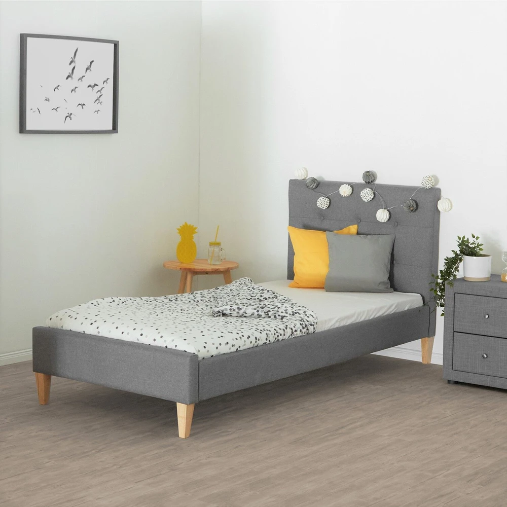 Homestyle4U Paminkštinta lova, 95x212x96 cm, pilka