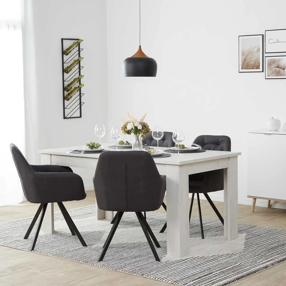 Homestyle4U Valgomojo stalas ir kėdžių komplektas, 160.5x90.5x76.5 cm, balta ir pilka