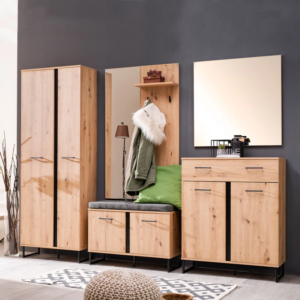 Homestyle4U Prieškambario baldų komplektas, 5 dalių industrinio stiliaus, 240x195x35 cm, ruda