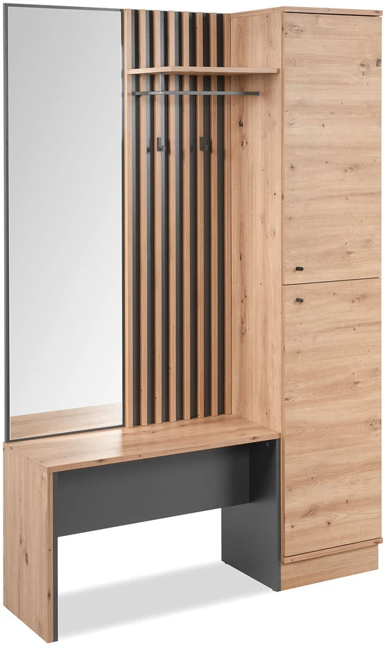 Homestyle4U Prieškambario spintos komplektas, 122x190x37 cm, ruda