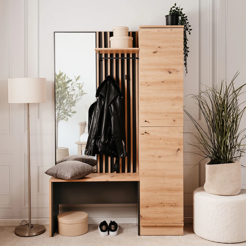 Homestyle4U Prieškambario spintos komplektas, 122x190x37 cm, ruda