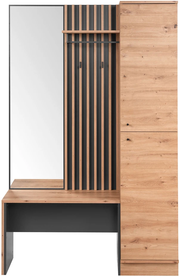 Homestyle4U Prieškambario spintos komplektas, 122x190x37 cm, ruda