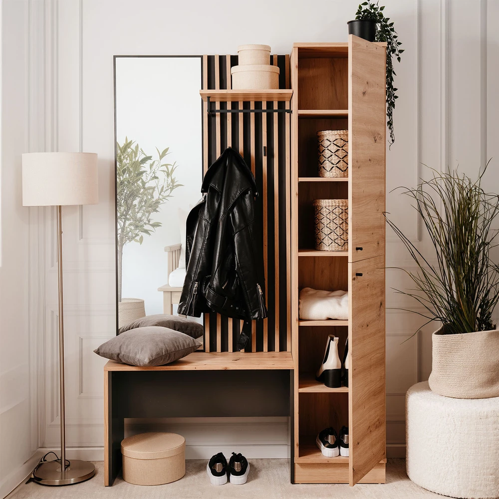 Homestyle4U Prieškambario spintos komplektas, 122x190x37 cm, ruda
