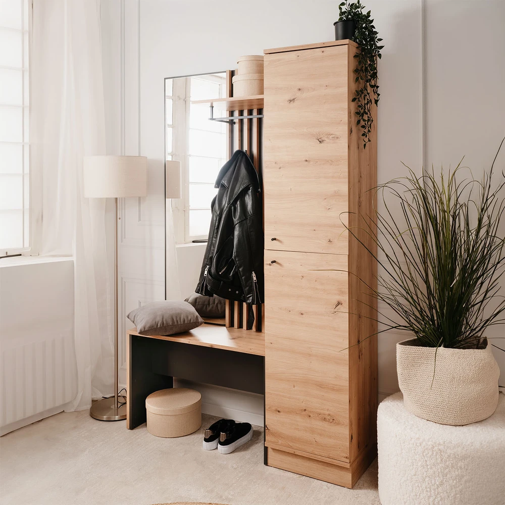 Homestyle4U Prieškambario spintos komplektas, 122x190x37 cm, ruda