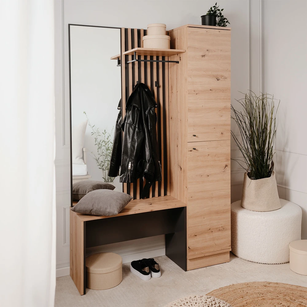 Homestyle4U Prieškambario spintos komplektas, 122x190x37 cm, ruda