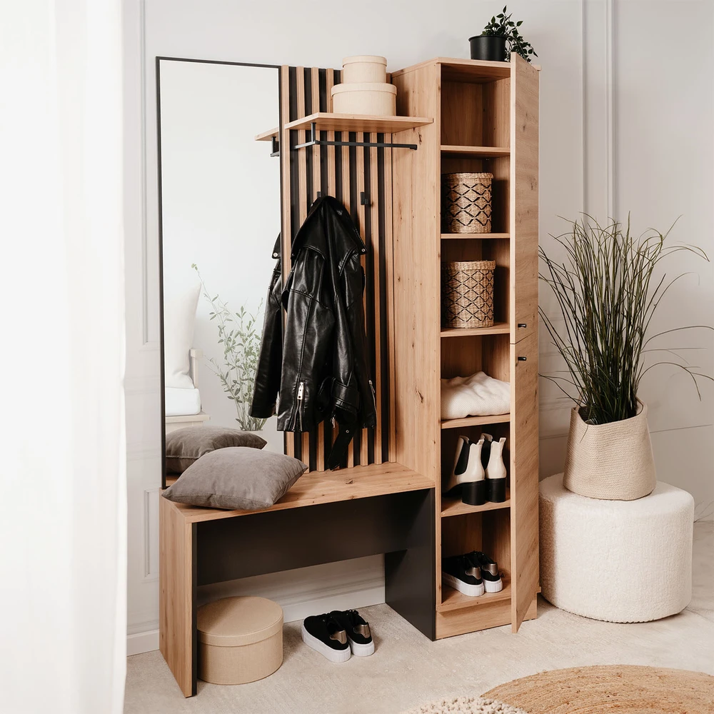 Homestyle4U Prieškambario spintos komplektas, 122x190x37 cm, ruda