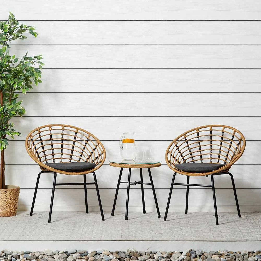 Lauko baldų komplektas Homestyle4U Sodo baldų komplektas, 68x77,5x55 cm, ruda, juoda