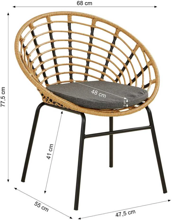 Lauko baldų komplektas Homestyle4U Sodo baldų komplektas, 68x77,5x55 cm, ruda, juoda
