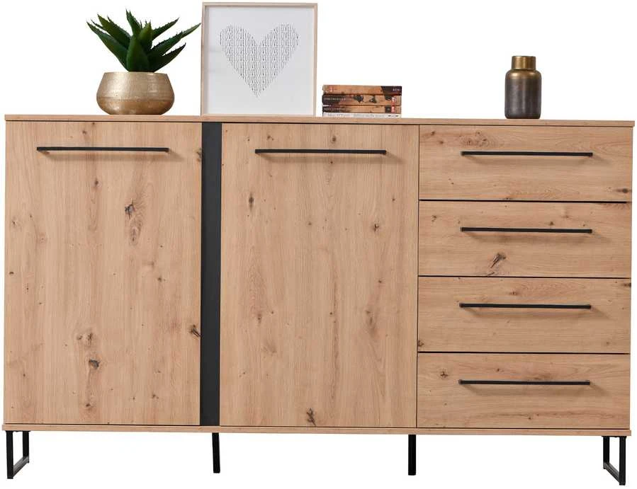 Homestyle4U Komoda, 159x92.5x42 cm, ruda juoda, medinė