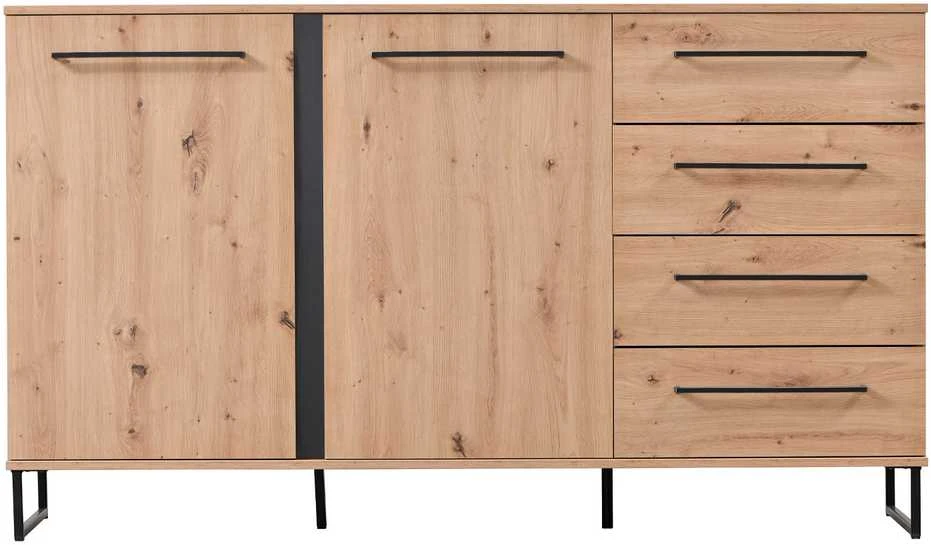 Homestyle4U Komoda, 159x92.5x42 cm, ruda juoda, medinė