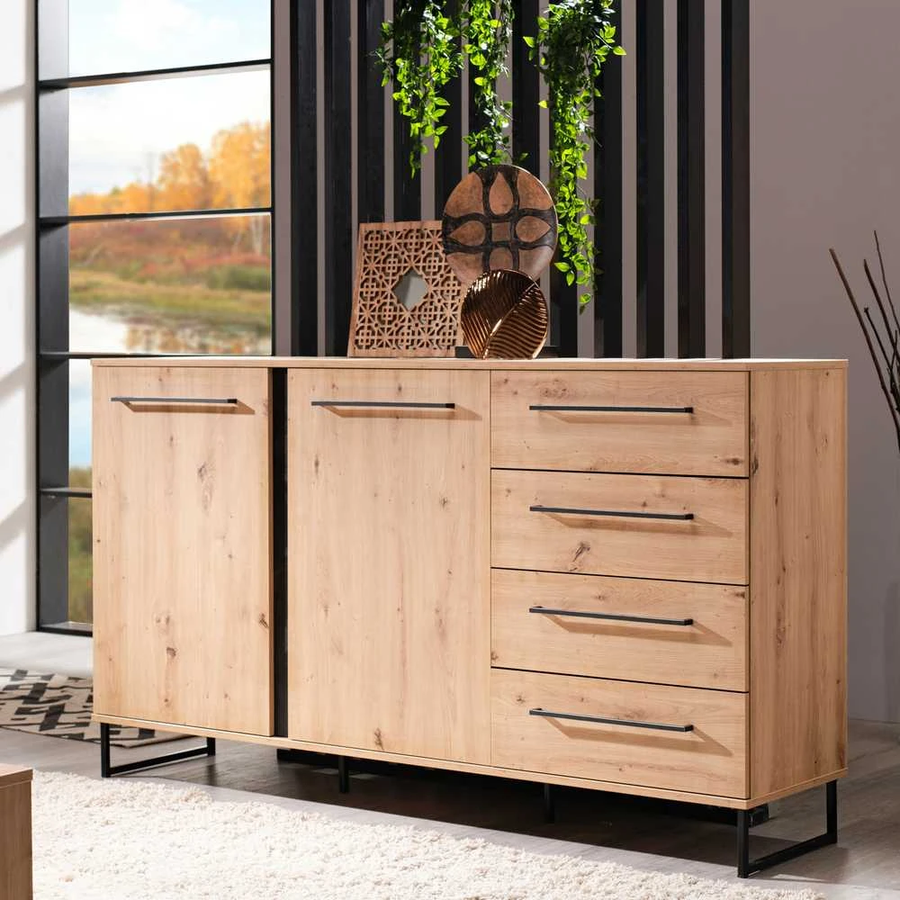 Homestyle4U Komoda, 159x92.5x42 cm, ruda juoda, medinė