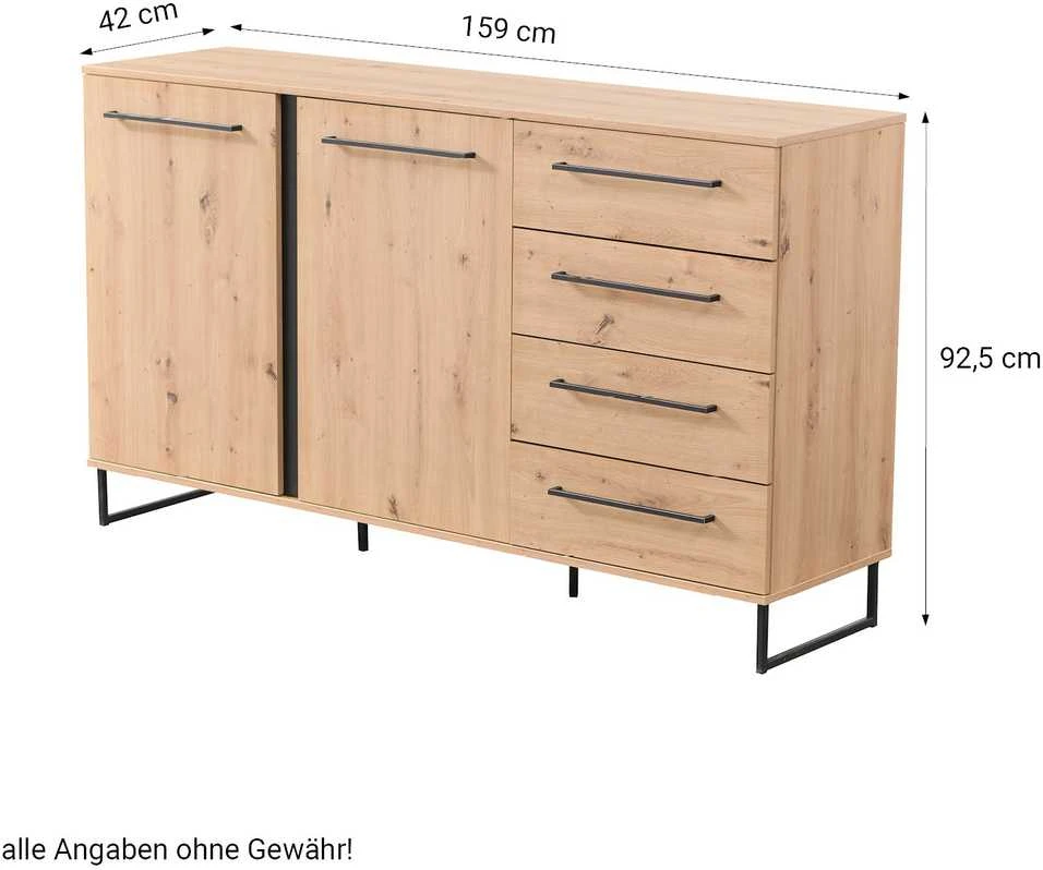 Homestyle4U Komoda, 159x92.5x42 cm, ruda juoda, medinė
