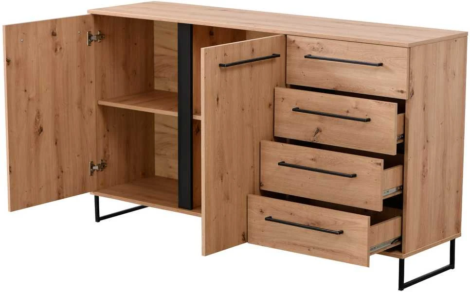 Homestyle4U Komoda, 159x92.5x42 cm, ruda juoda, medinė