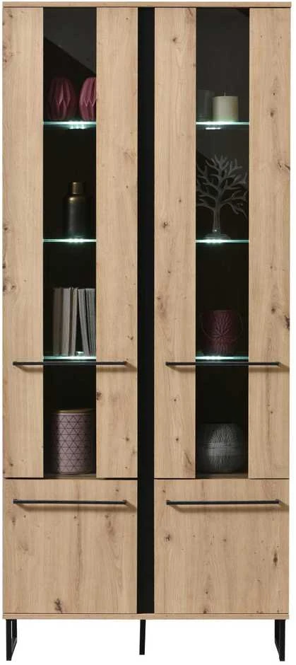 Homestyle4U Aukšta spintelė, 84,5x193x35 cm, ruda ir juoda