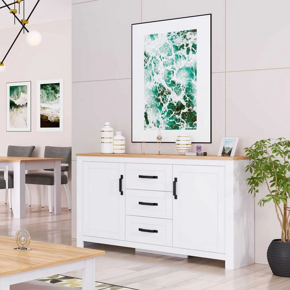 Homestyle4U Komoda, 150x89,5x41 cm, Balta