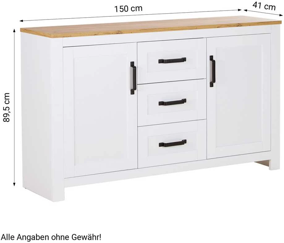 Homestyle4U Komoda, 150x89,5x41 cm, Balta