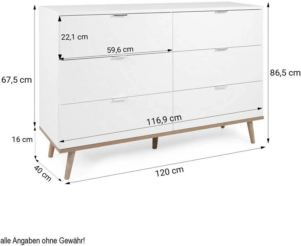 Homestyle4U Komoda, 120x40x86 cm, balta