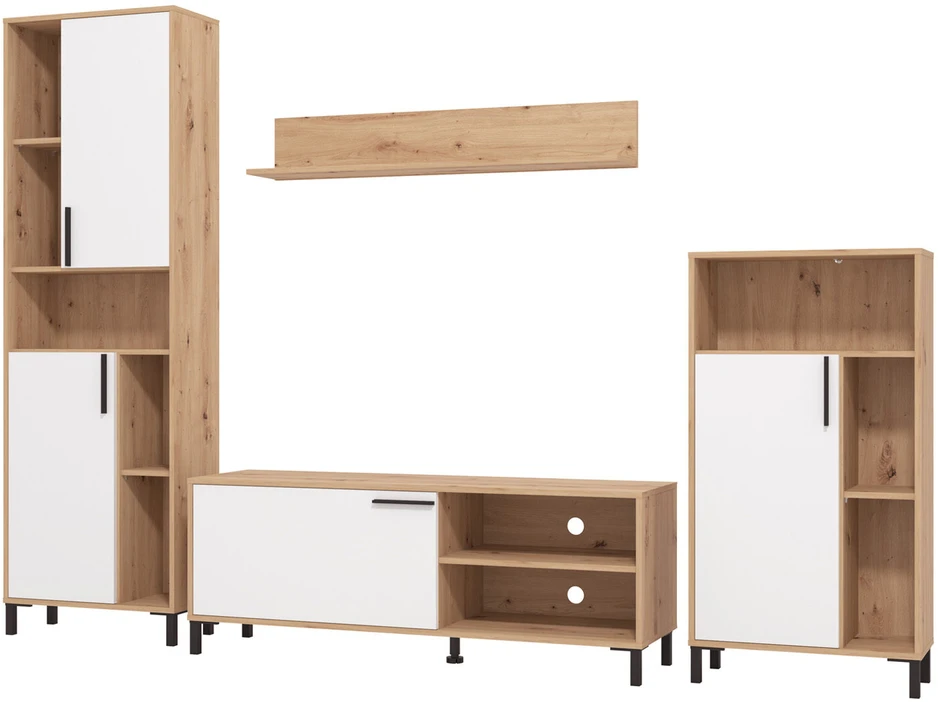 Homestyle4U Svetainės baldų komplektas, 4 dalių pramogų centras, 259x192,5x38 cm, ruda, balta