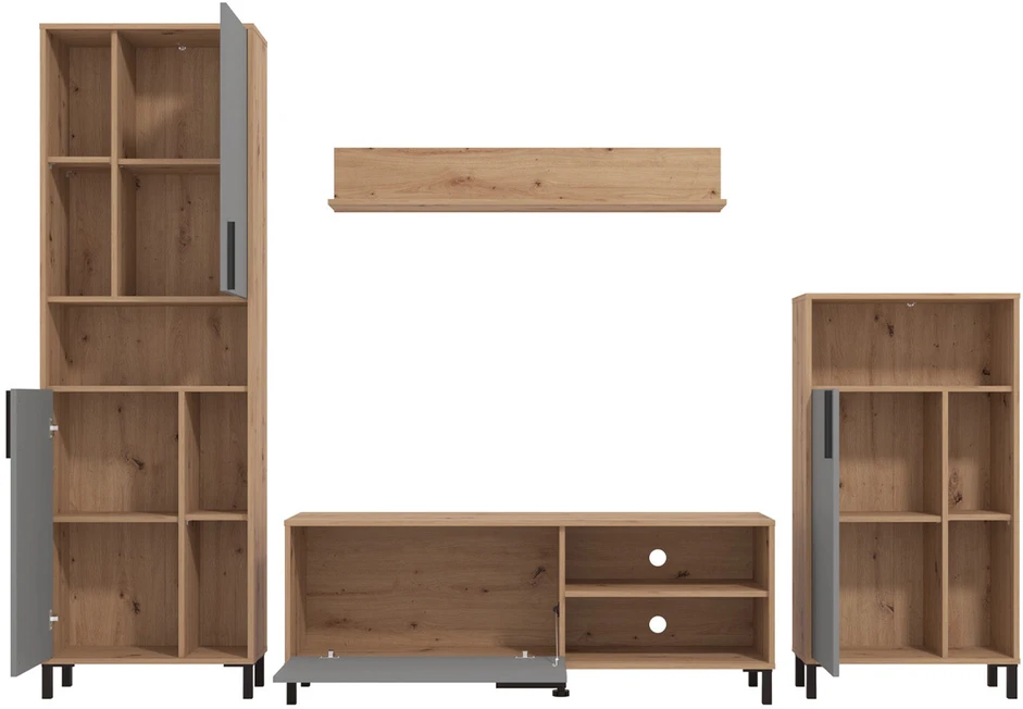 Homestyle4U Svetainės baldų komplektas, 259x192,5x38 cm, ruda, pilka