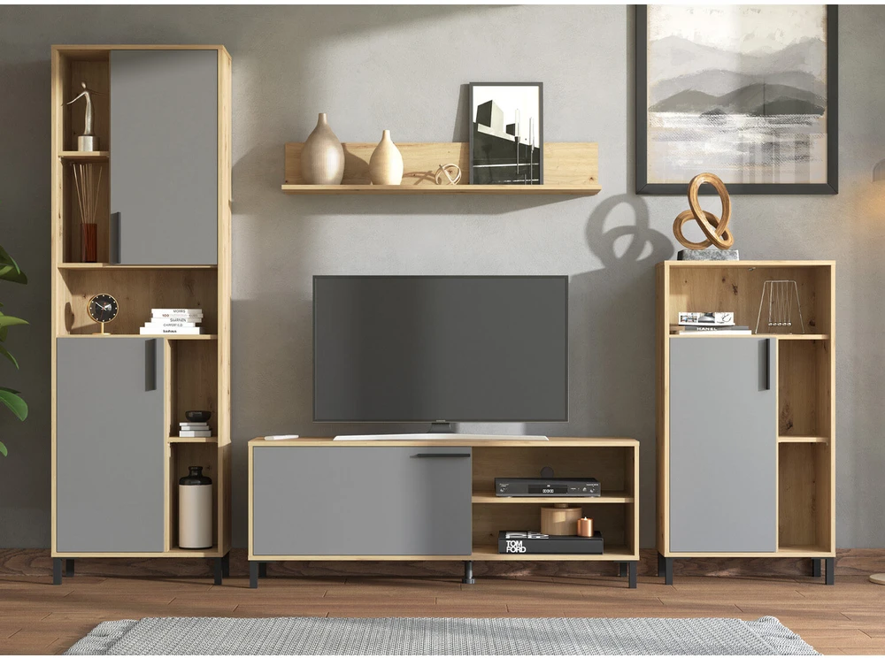 Homestyle4U Svetainės baldų komplektas, 259x192,5x38 cm, ruda, pilka