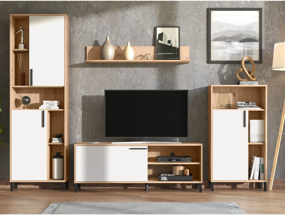 Homestyle4U Svetainės baldų komplektas, 4 dalių pramogų centras, 259x192,5x38 cm, ruda, balta
