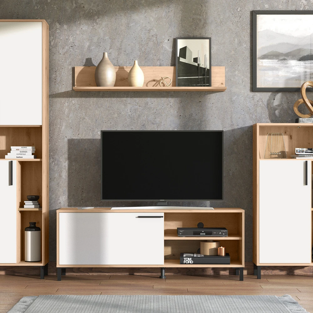 Homestyle4U Svetainės baldų komplektas, 4 dalių pramogų centras, 259x192,5x38 cm, ruda, balta