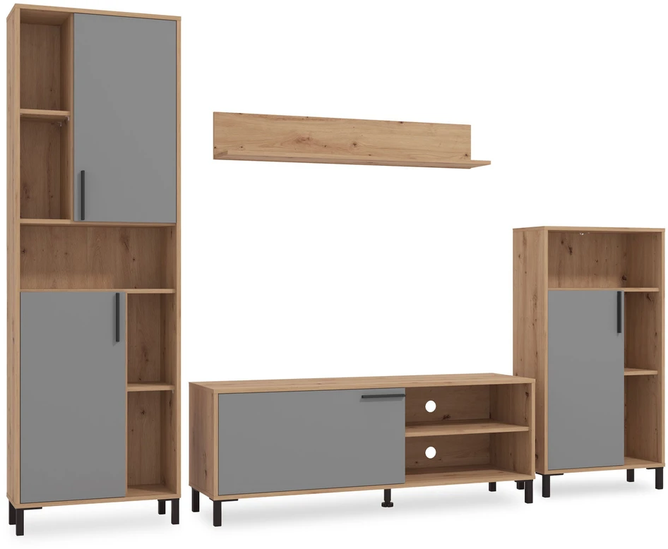 Homestyle4U Svetainės baldų komplektas, 259x192,5x38 cm, ruda, pilka