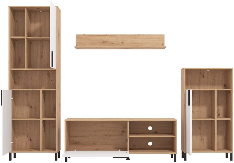 Homestyle4U Svetainės baldų komplektas, 4 dalių pramogų centras, 259x192,5x38 cm, ruda, balta