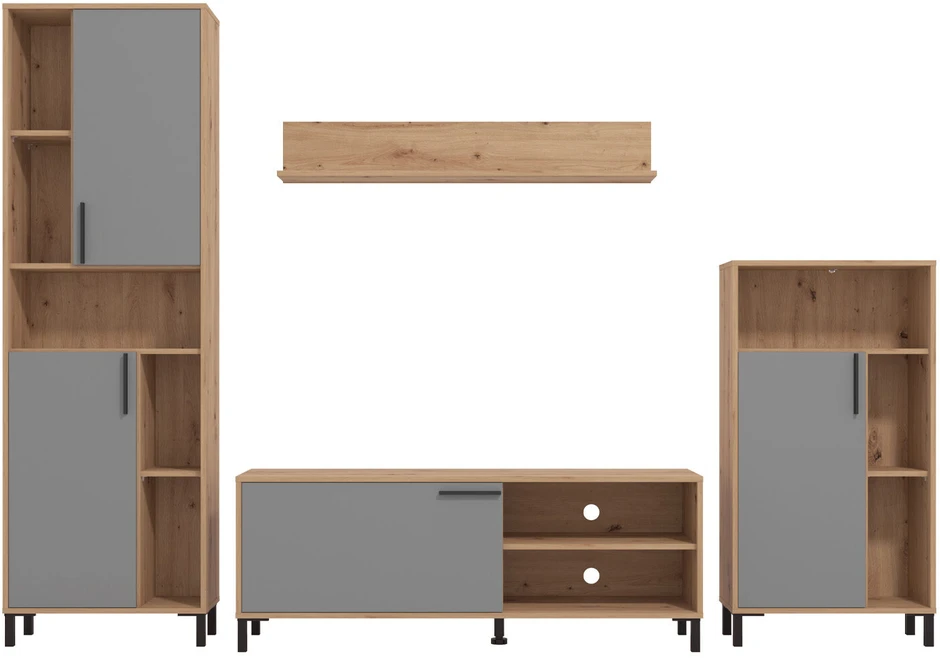 Homestyle4U Svetainės baldų komplektas, 259x192,5x38 cm, ruda, pilka