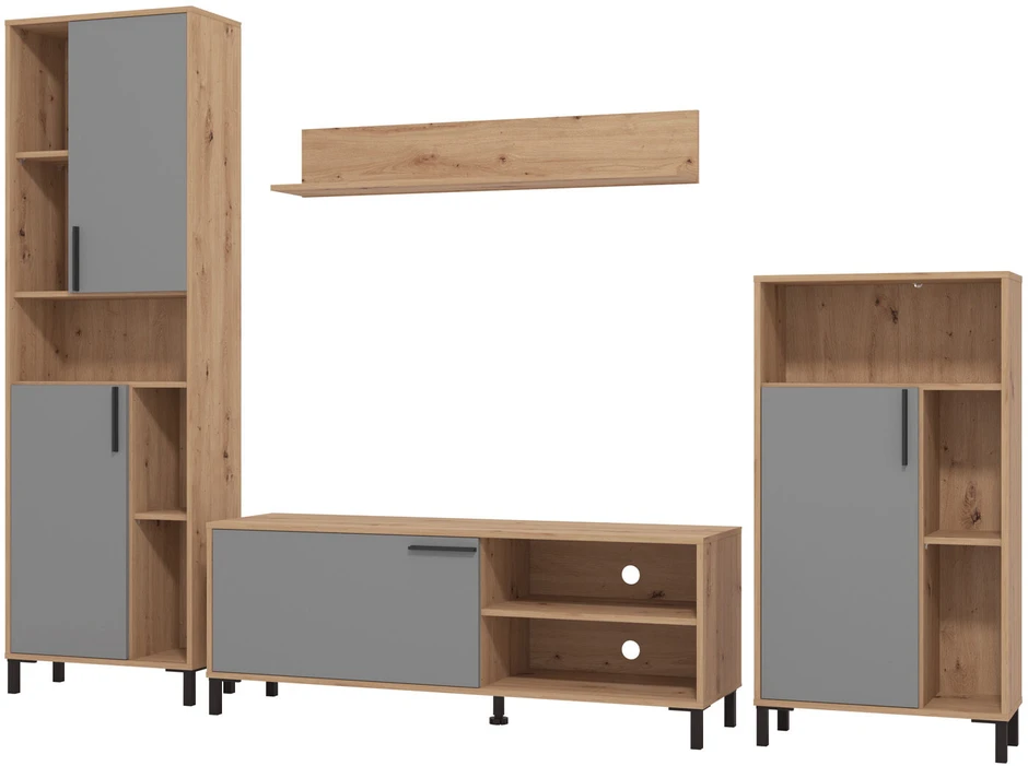 Homestyle4U Svetainės baldų komplektas, 259x192,5x38 cm, ruda, pilka