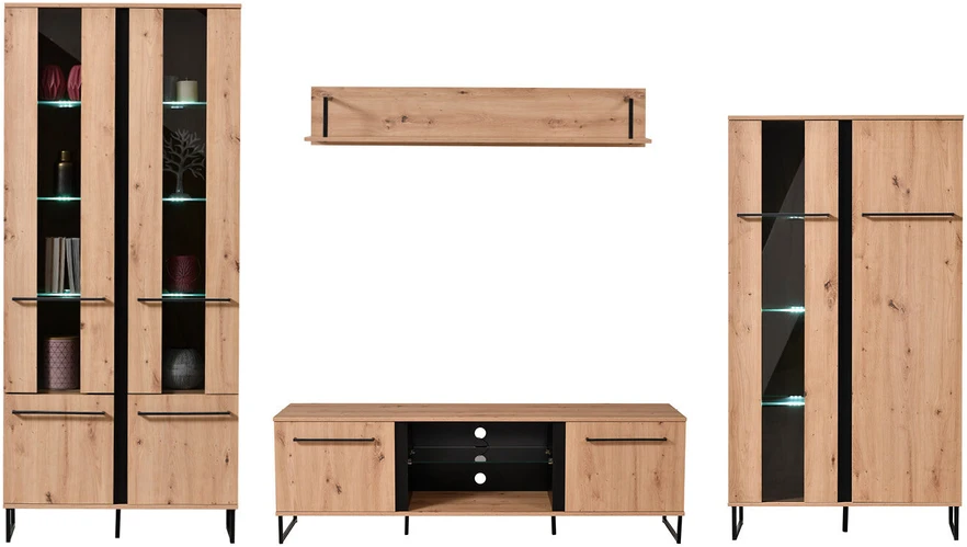 Homestyle4U Svetainės sieninė sekcija, 339x193x42 cm, ruda