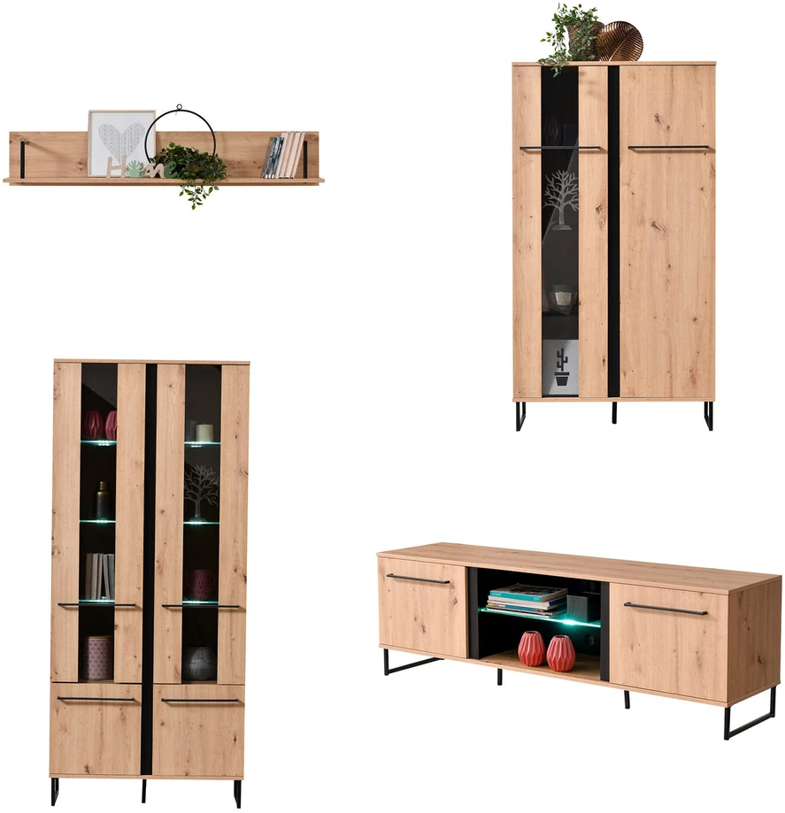 Homestyle4U Svetainės sieninė sekcija, 339x193x42 cm, ruda
