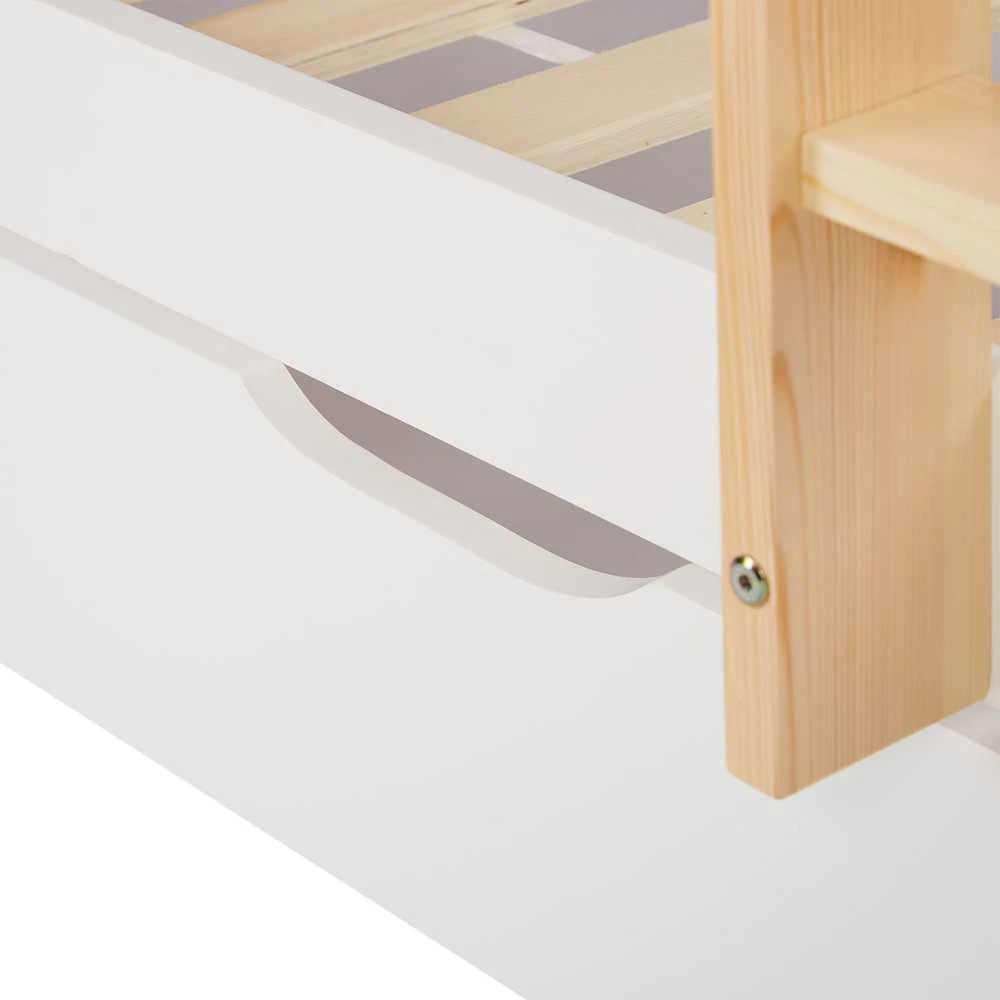 Homestyle4U Trivietė dviaukštė lova, 203x205x103 cm, balta, ruda